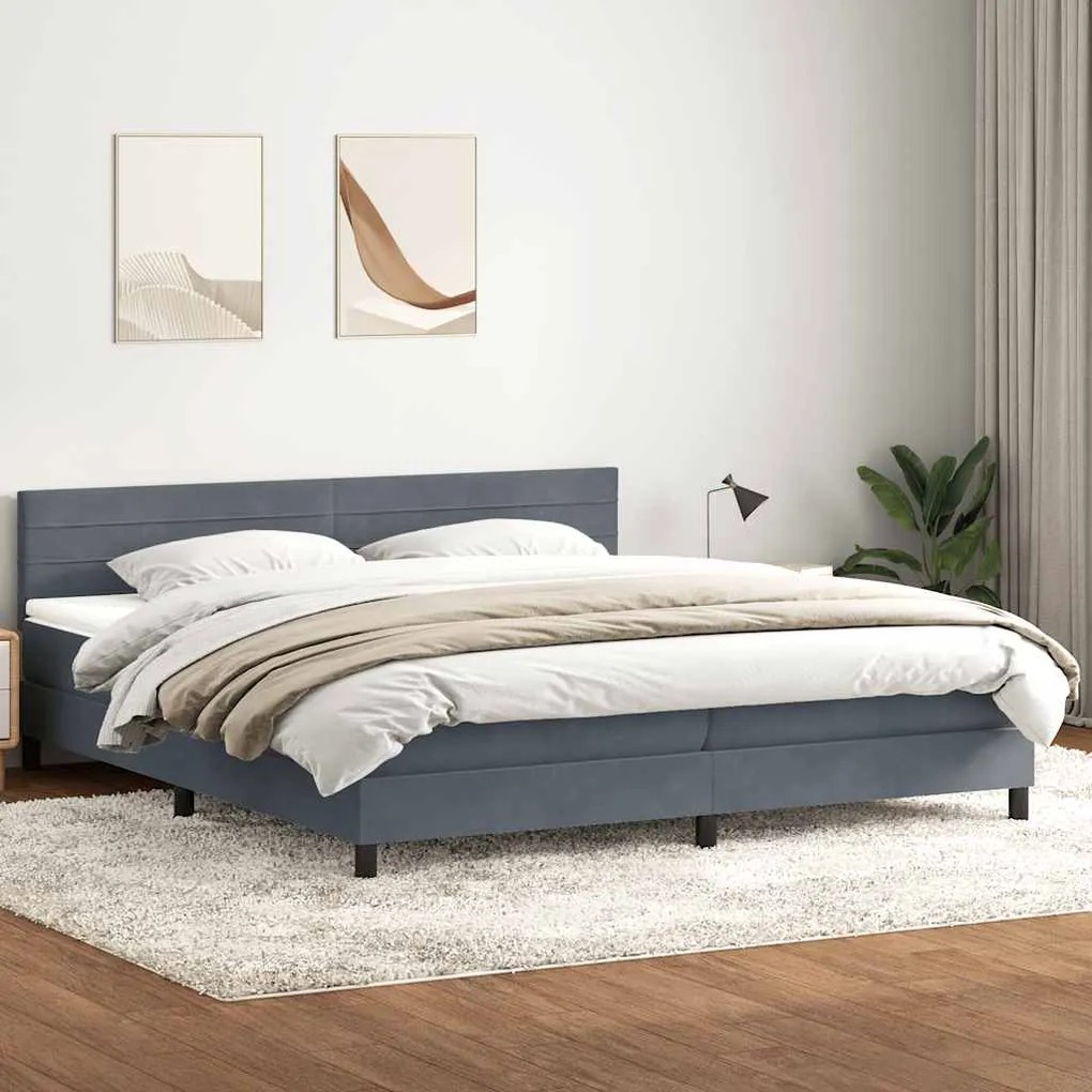 vidaXL Cama com molas colchão 200x210 cm veludo cinzento-escuro