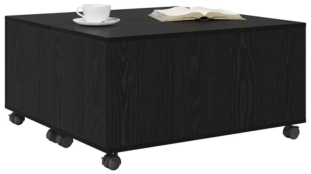 Mesa de centro com roda com armazenamento Carvalho preto 75 x 75 x 38
