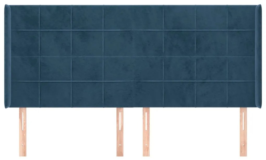 Cabeceira cama c/ abas veludo 183x16x118/128 cm azul-escuro