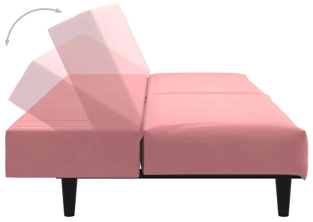 Sofá-cama de 2 lugares veludo rosa