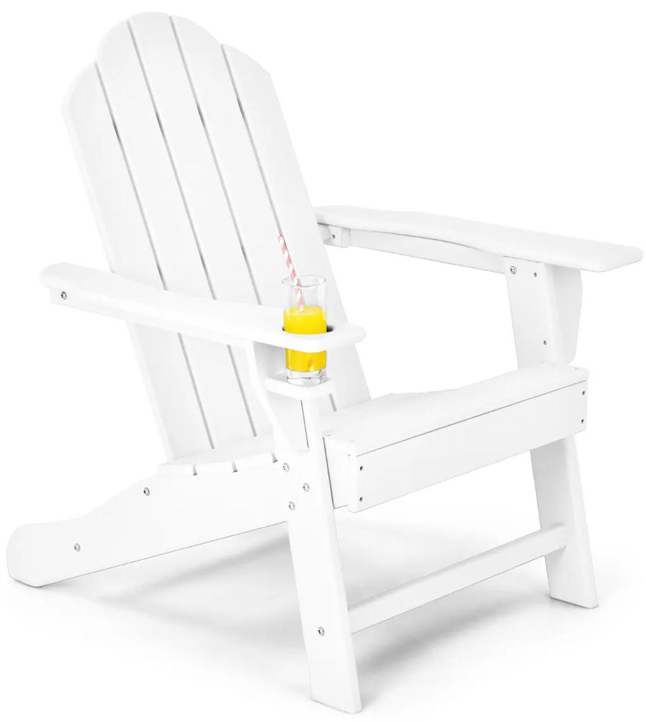 Cadeira Exterior Adirondack com suporte de copo Cadeira à prova de intempéries para Terraço Jardim Piscina Praia 85,5 x 78,5 x 94 cm Branca