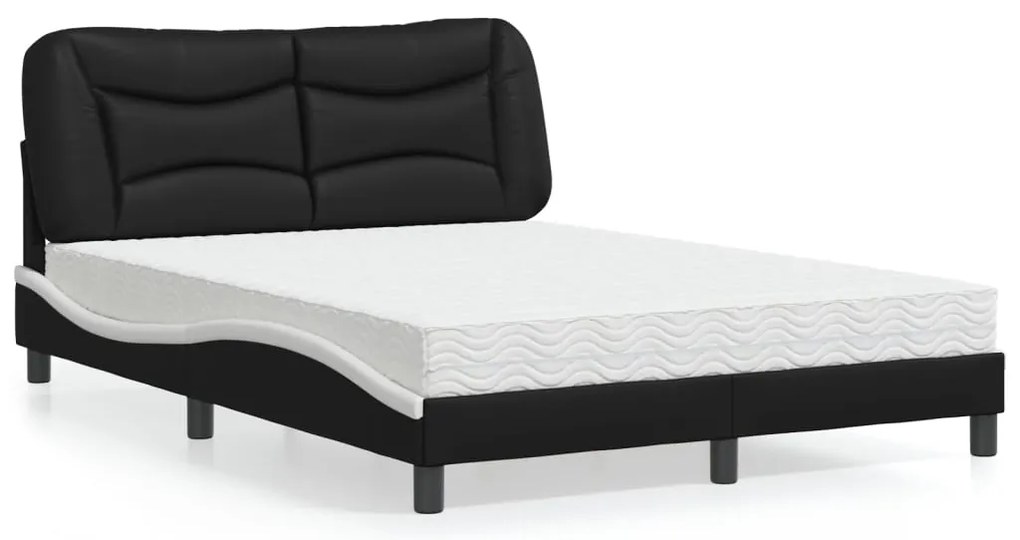 Cama com colchão 120x200 cm couro artificial preto e branco