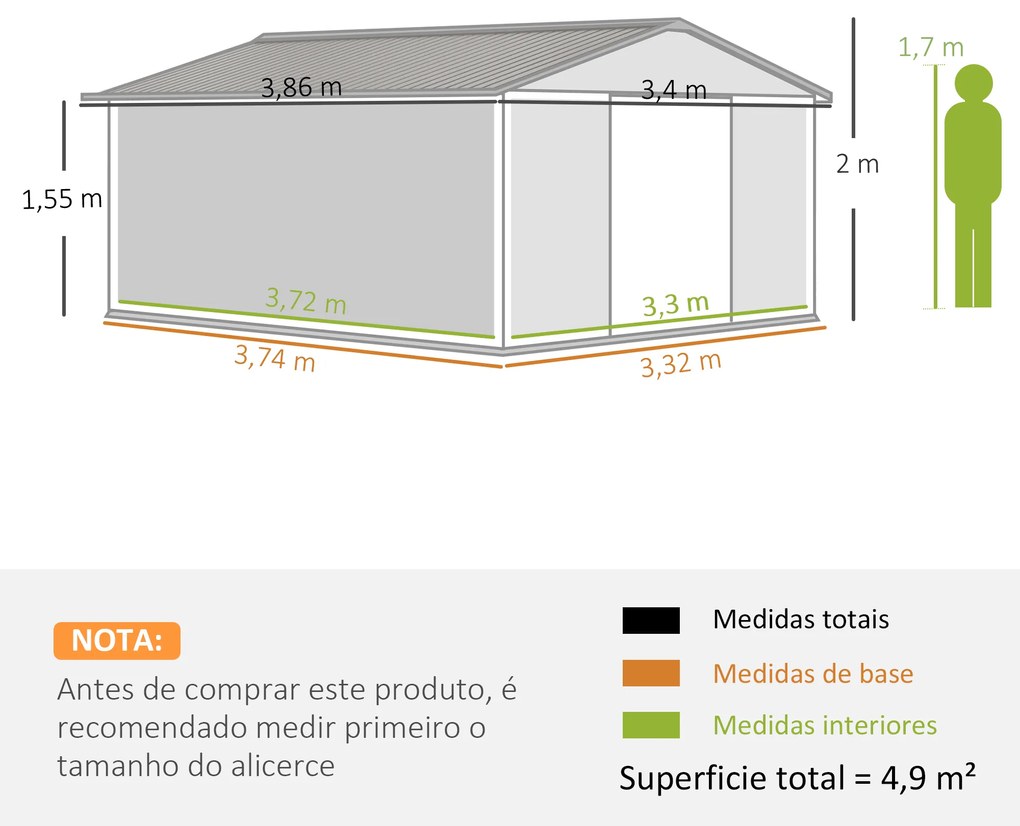 Abrigo de Jardim Exterior para Armazenamento de Ferramentas com 4 Janelas 12,4 m² 340x386x200 cm Castanho