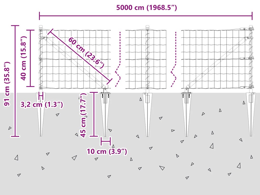Cerca Euro com 13 Estacas de Ponta 0.4x50 m Aço Galvanizado Verde