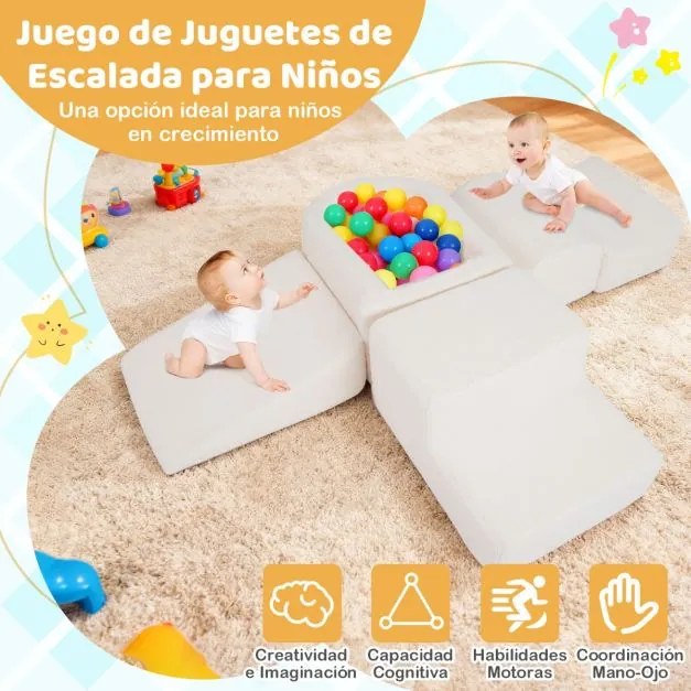 Blocos de espuma para crianças suave de 5 peças com piscina de bolinhas (NÃO INCLUIDAS) e capas Sherpa bege