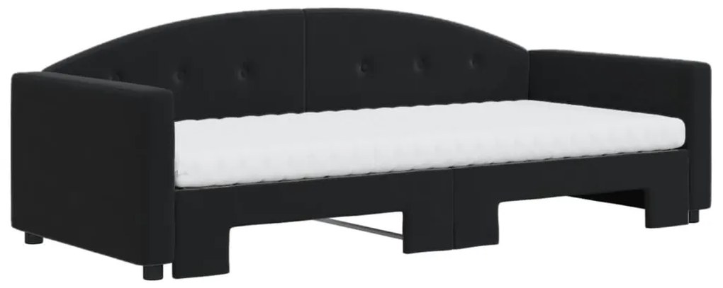 Sofá-cama com gavetão e colchões 90x190 cm veludo preto