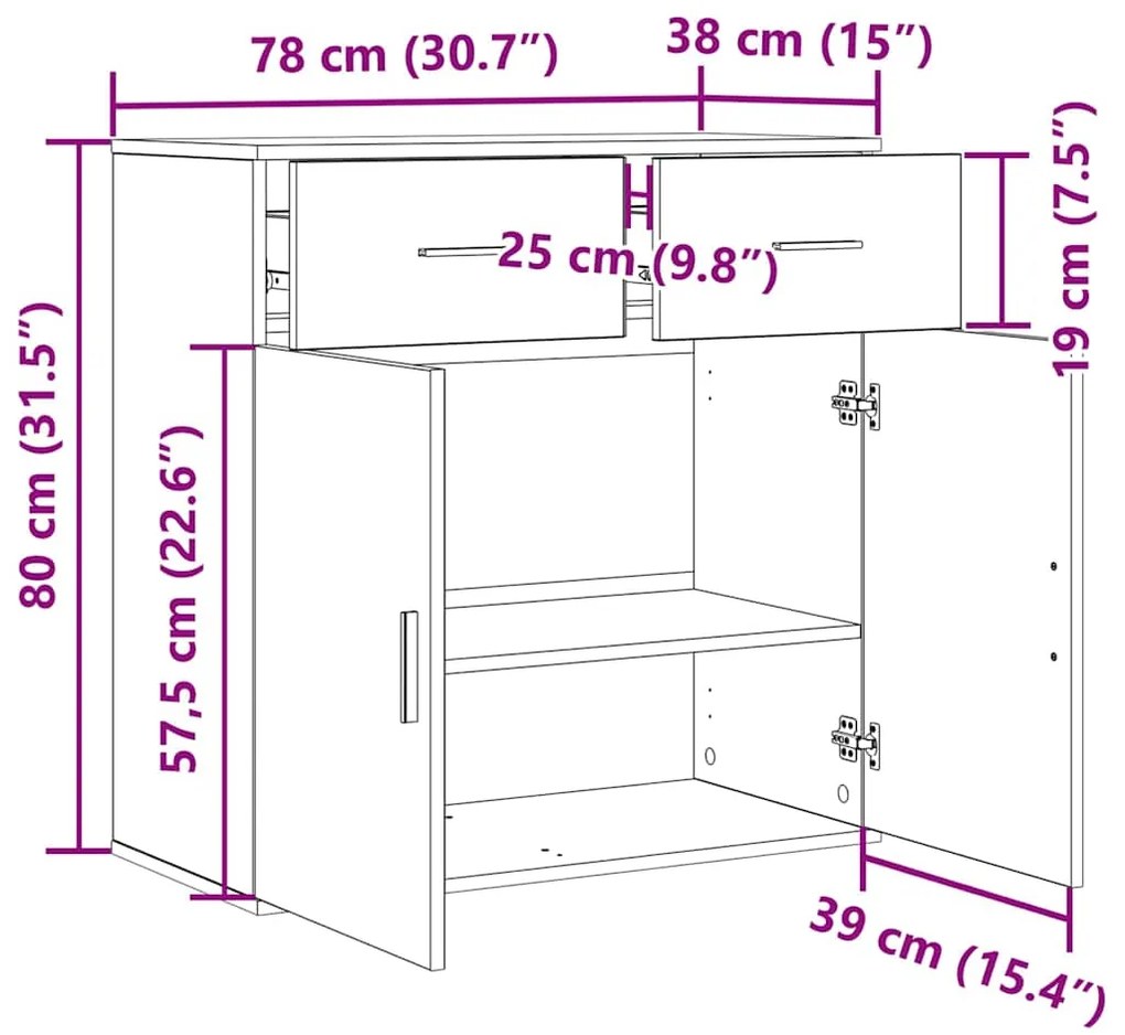 Buffet Carvalho preto 79 x 38 x 80 cm Madeira processada