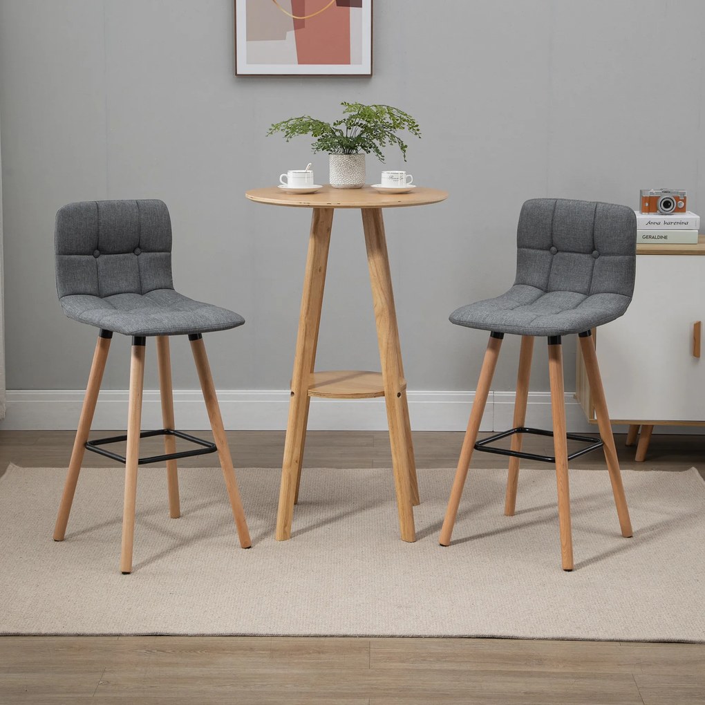 Conjunto de 2 Bancos de Bar (MESA NÃO INCLUIDA) Bancos Altos de Cozinha com Encosto Apoio para Pés Estilo Moderno 41,5x47x97,5 cm Cinzento