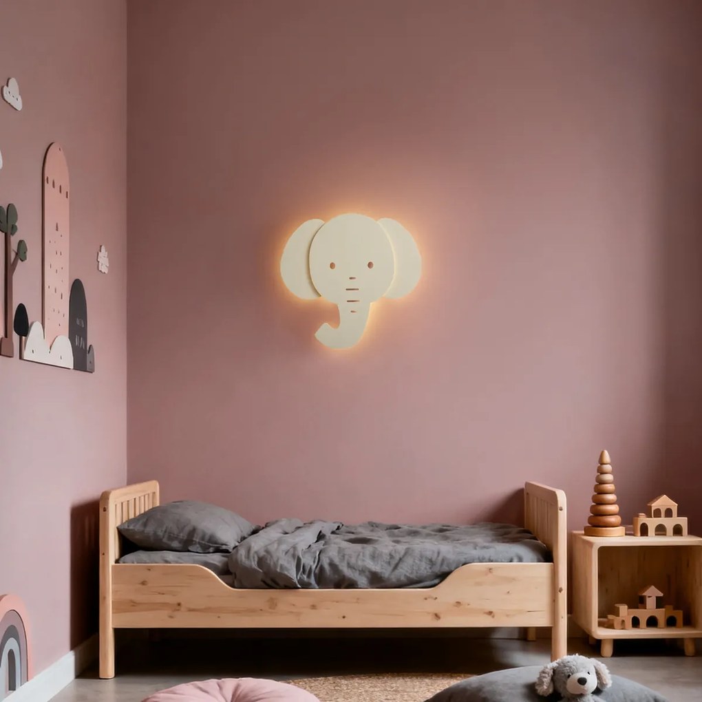 Candeeiro de parede infantil bege com LED regulável em 3 níveis - Ellie the Elephant