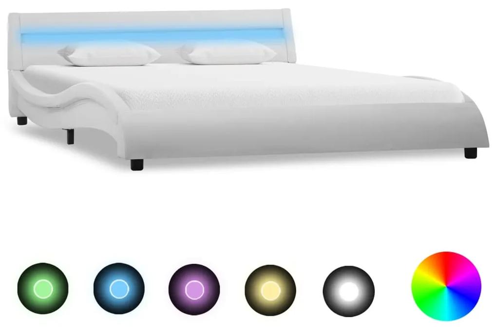 285676 vidaXL Estrutura de cama com LED 160x200 cm couro artificial branco