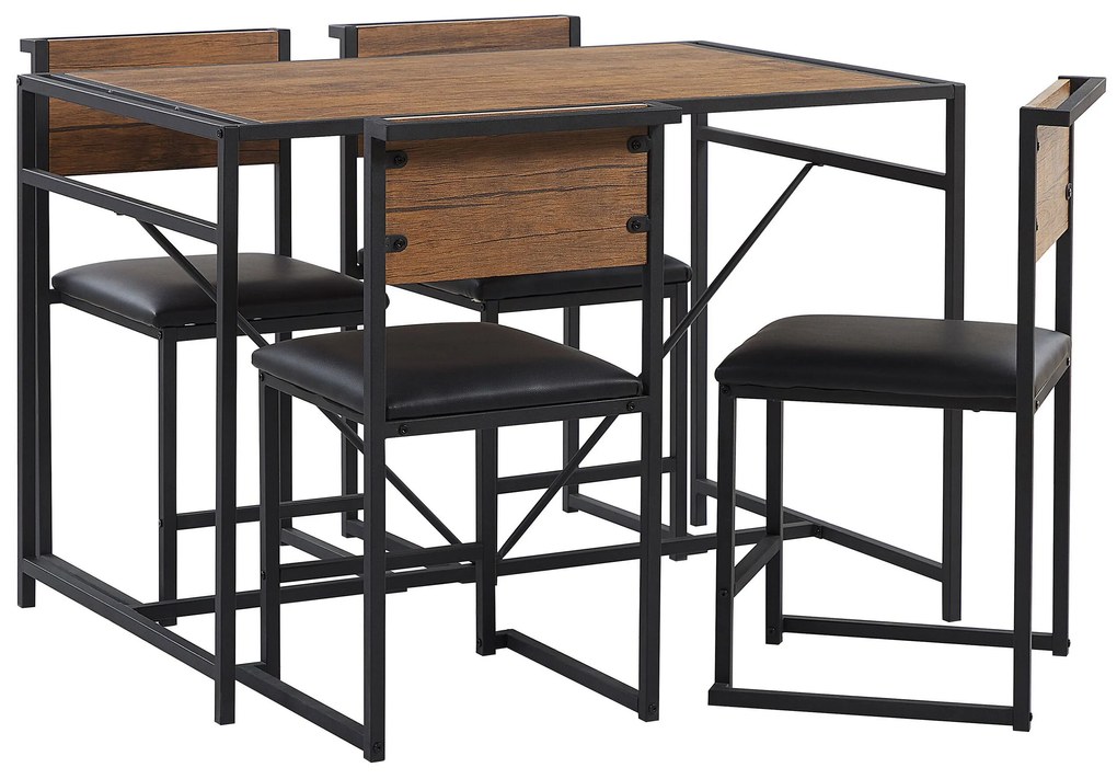 Conjunto de refeição 4 lugares efeito madeira escura com preto BURTON Beliani