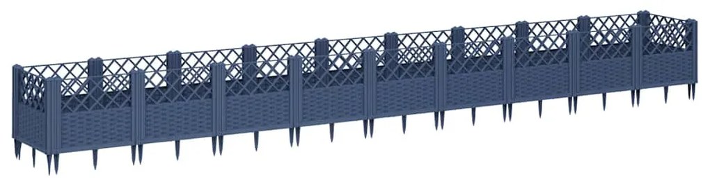 Vaso/floreira de jardim c/ estacas 363,5x43,5x43,5 cm PP cinzento azul