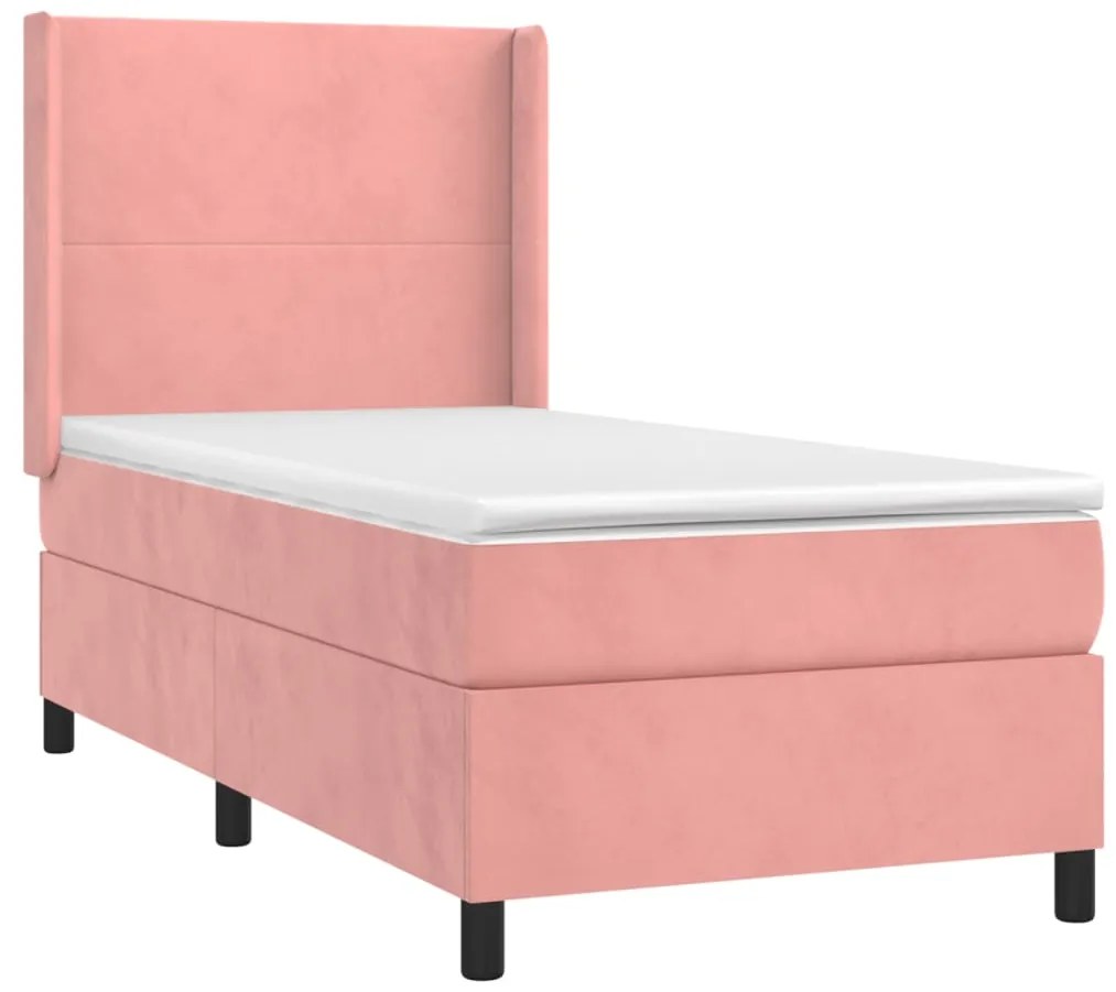 Cama box spring c/ colchão/LED 80x200 cm veludo rosa