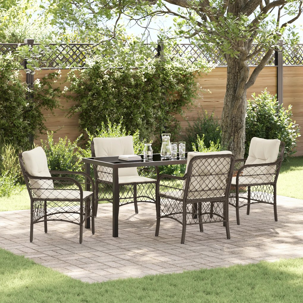 vidaXL Conjunto de Jantar de 5 Peças com Almofadas Castanho Vime PE