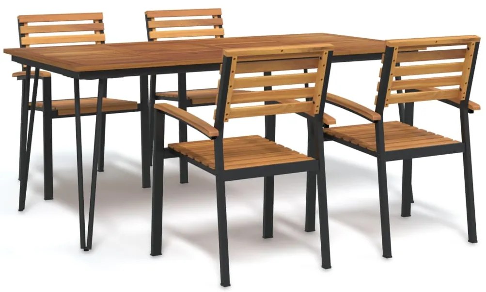 Conj. jantar p/ jardim 5 pcs madeira de acácia maciça e metal