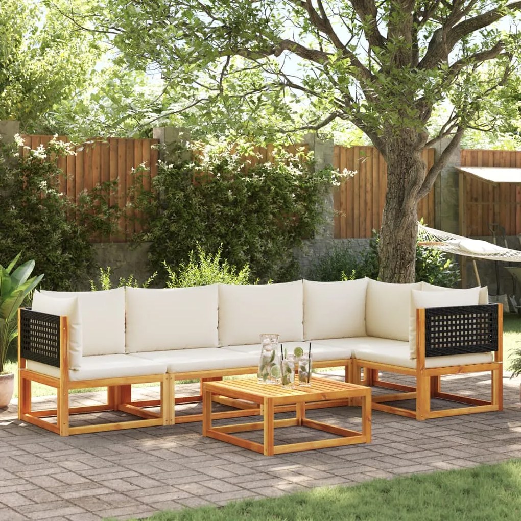 6 pcs conjunto de sofás de jardim com almofadões acácia maciça