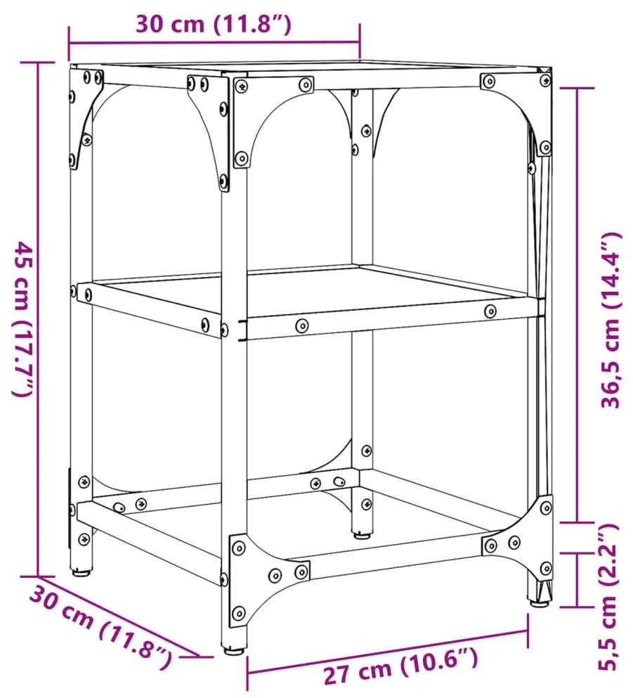 Mesas de centro c/ tampo vidro transparente 2pcs 30x30x45cm aço