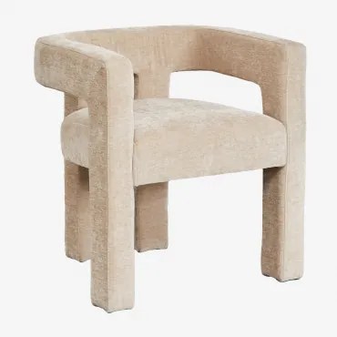 Cadeira De Jantar Estofada Liara Com Braços Chenille Grossa Castanho Latte - Sklum