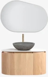 Conjunto De Móvel De Casa De Banho Suspenso 90x50 Cm Em Madeira Carsone Madeira Natural & Sem Unidade Auxiliar & Cimento Cinzento Redondo Ø40 Cm Tarsi