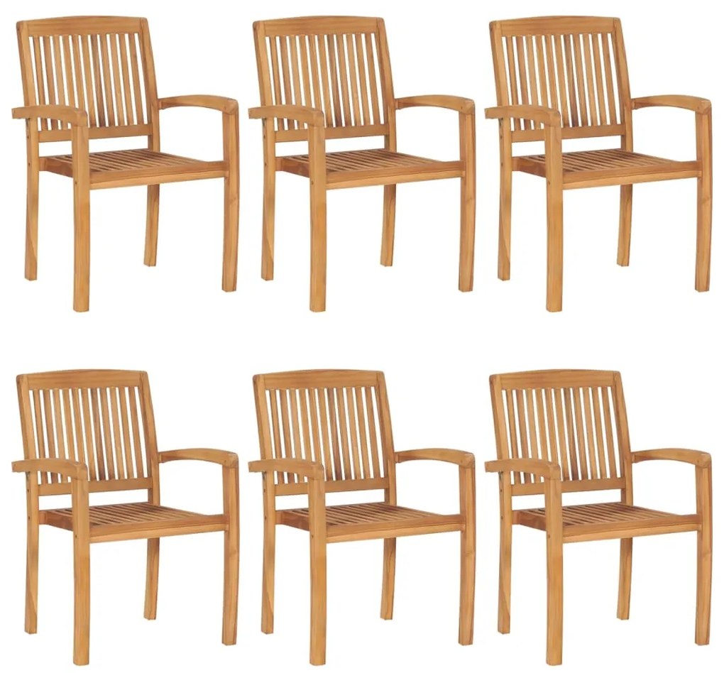vidaXL Cadeiras de jardim empiháveis 6 pcs madeira teca maciça