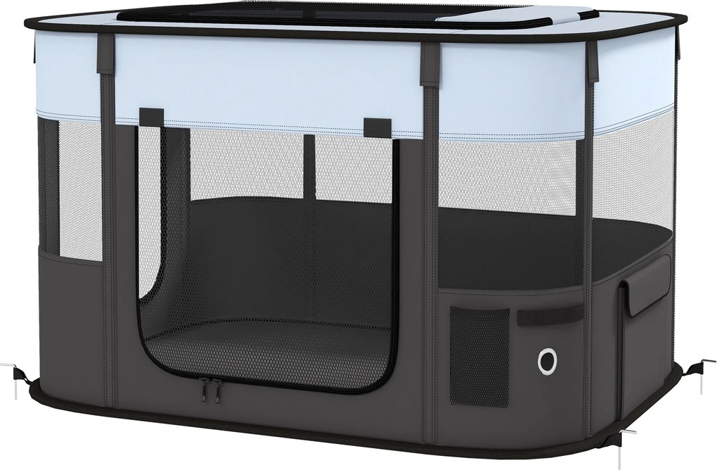 Parque dobrável para cães, gatos e pequenos animais, em tecido Oxford, com espaço de arrumação, 84 x 64 x 53 cm, cinzento e preto
