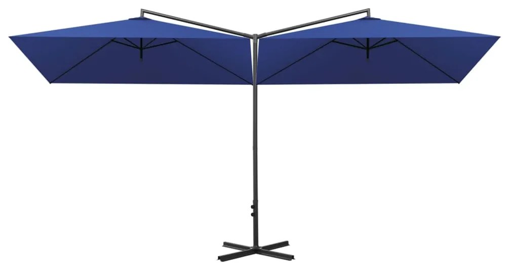 Guarda-sol duplo com mastro de aço 600x300 cm azul-ciano