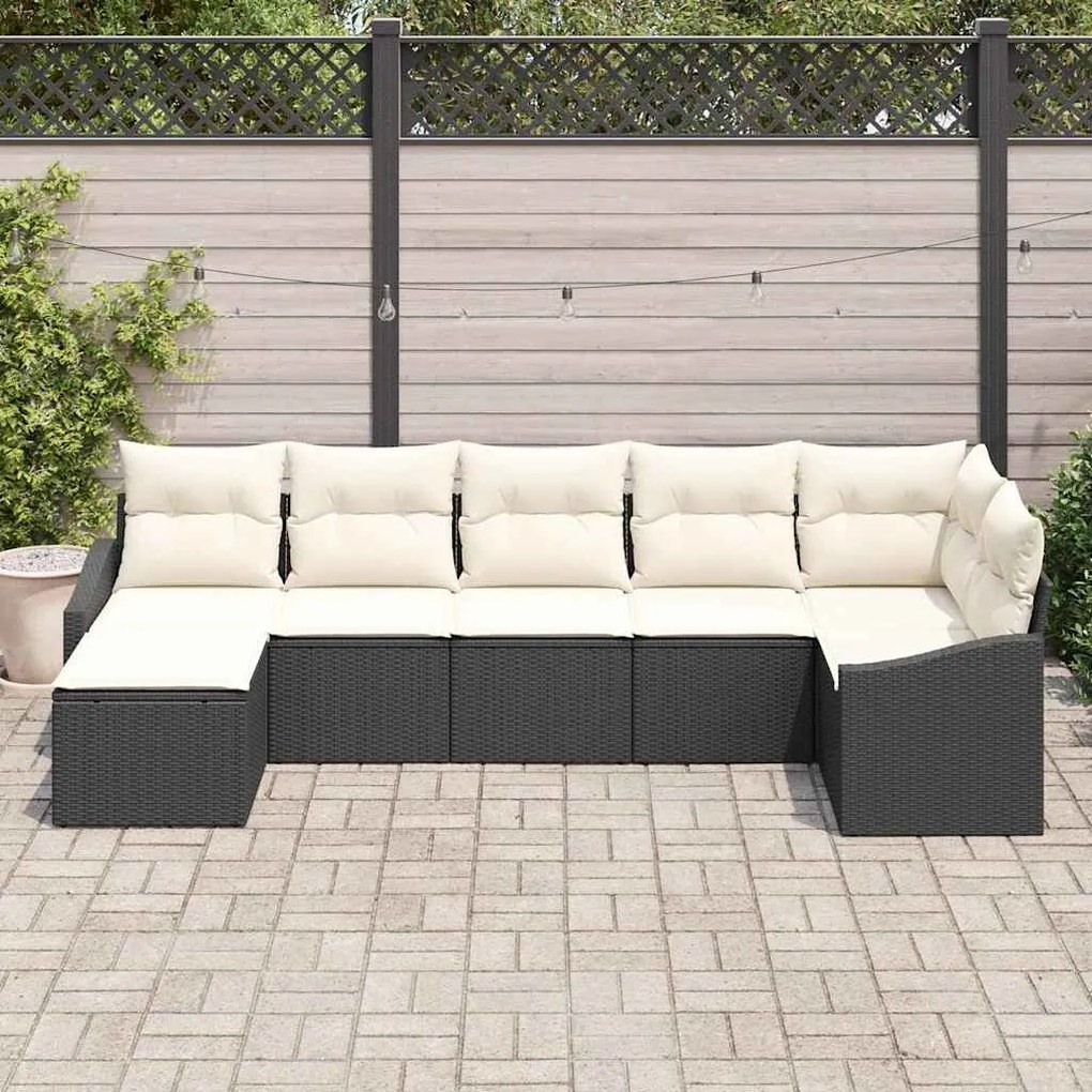 Conjunto de Jantar de Jardim 7 Peças com Almofadas Pretas em Rattan Po