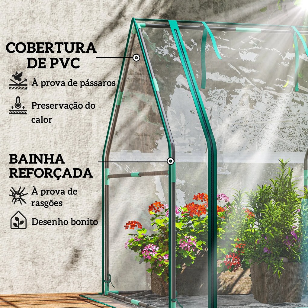 Estufa Pequena Estufa de Exterior Porta com Fecho de Correr Base de Te