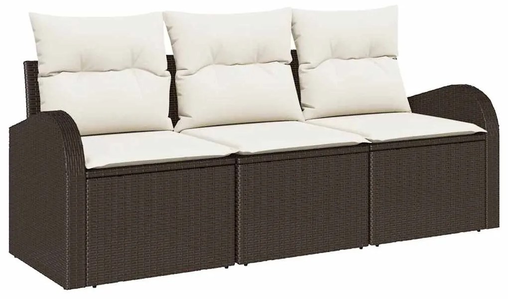 Conjunto de Sofá de Jardim vidaXL de 3 peças com Almofadas Castanho Po