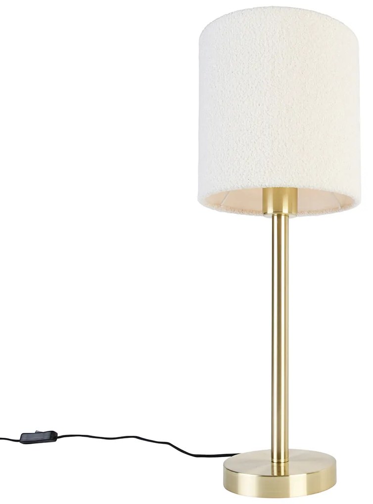 Candeeiro de mesa clássico latão com abajur boucle branco 20 cm - Simplo Design