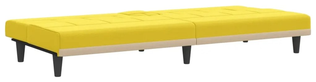 Sofá-cama com suportes para copos tecido amarelo-claro