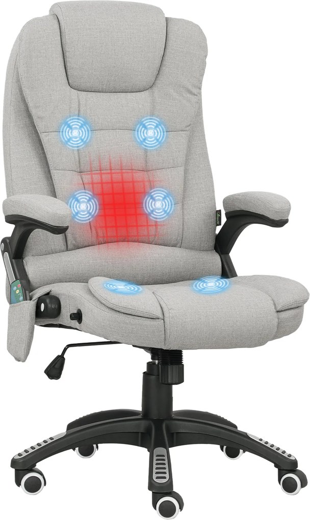 Cadeira de escritório com função de massagem e aquecimento, altura ajustável, encosto reclinável e comando à distância, cinzenta