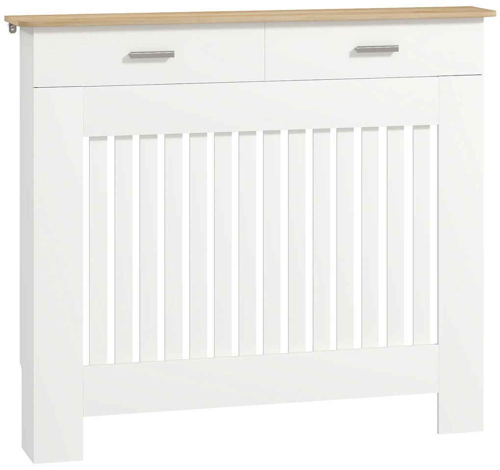 HOMCOM Tampa de Radiador Anti-tombamento com Gaveta para Objetos em Madeira 112x19x97 cm Branco | Aosom Portugal