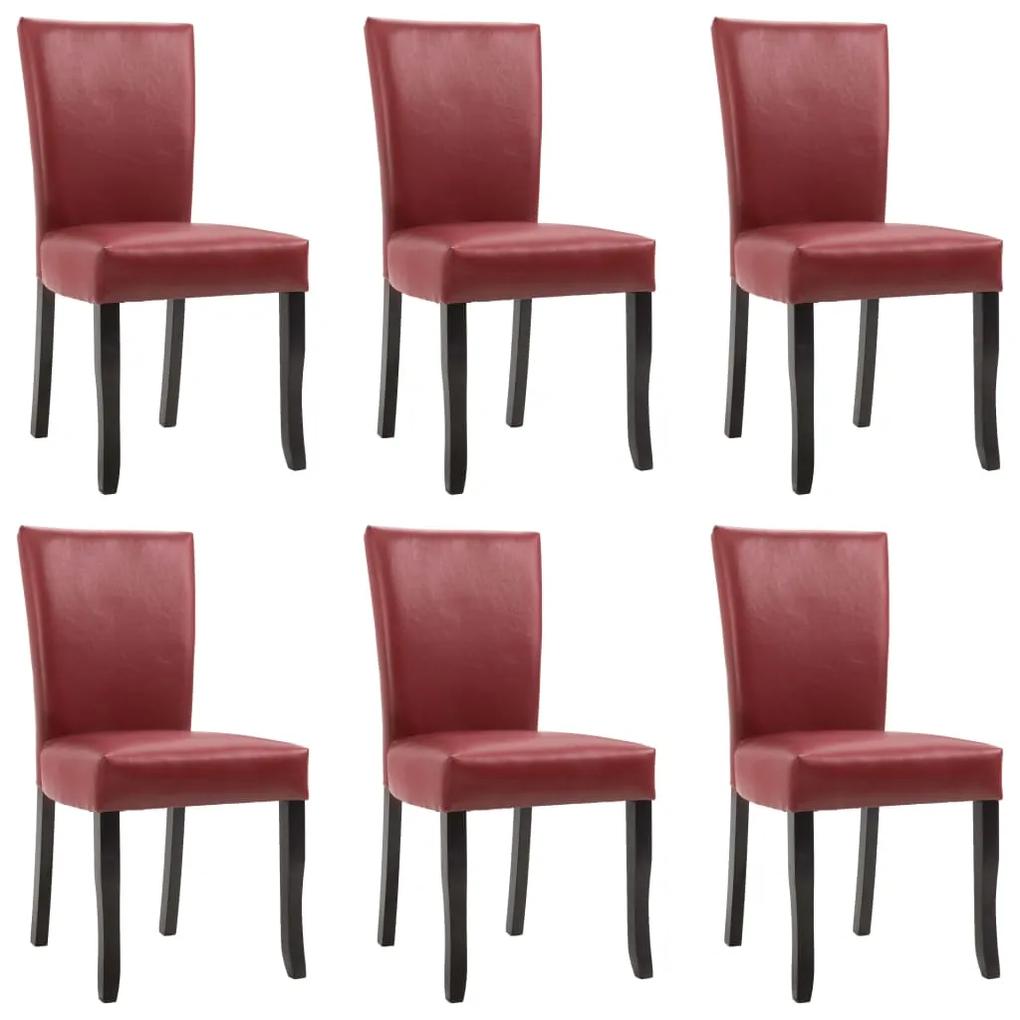 277165 vidaXL Cadeiras de jantar 6 pcs couro artificial vermelho tinto
