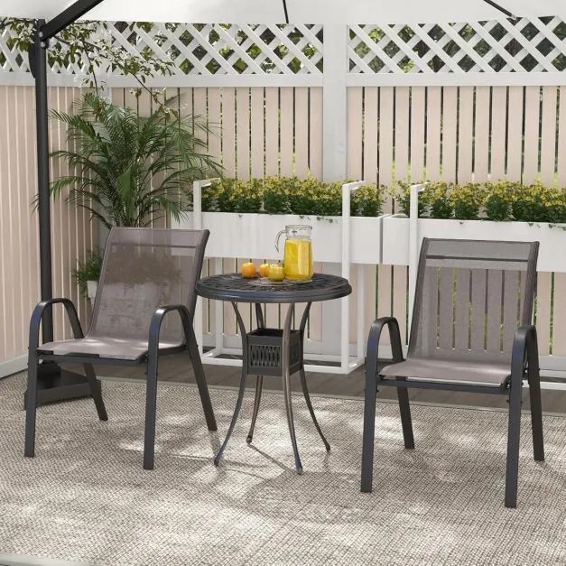Conjunto de 4 cadeiras de jardim empilháveis Estrutura resistente ao tecido respirável para pátio exterior Praia 55 x 67 x 83 cm Cinzentas