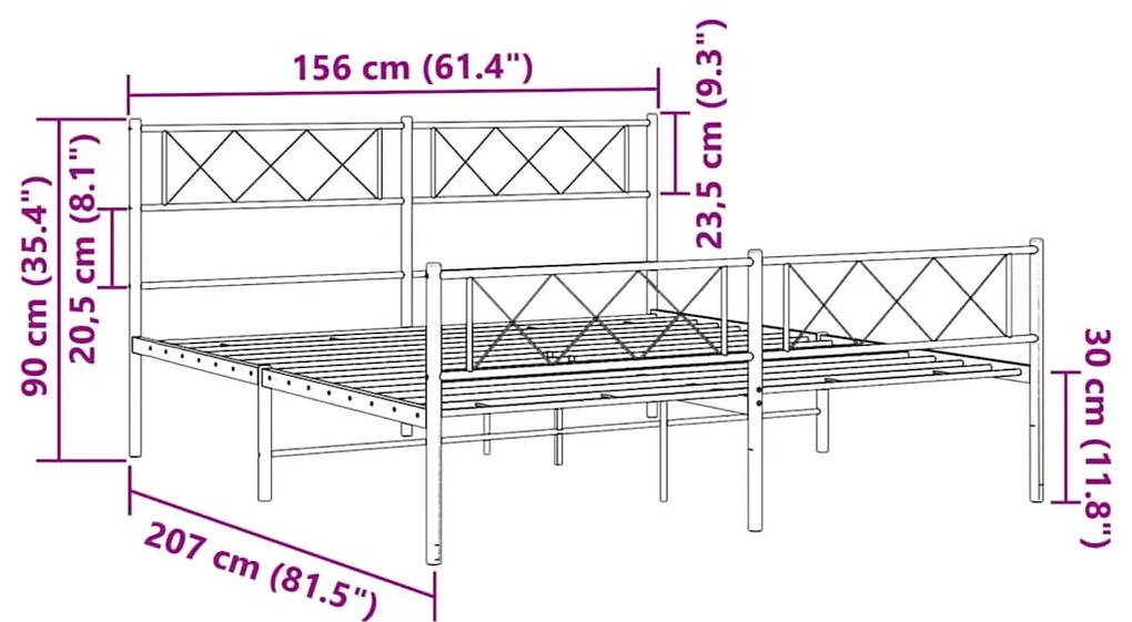 Estrutura de cama com cabeceira e pés 150x200 cm metal branco