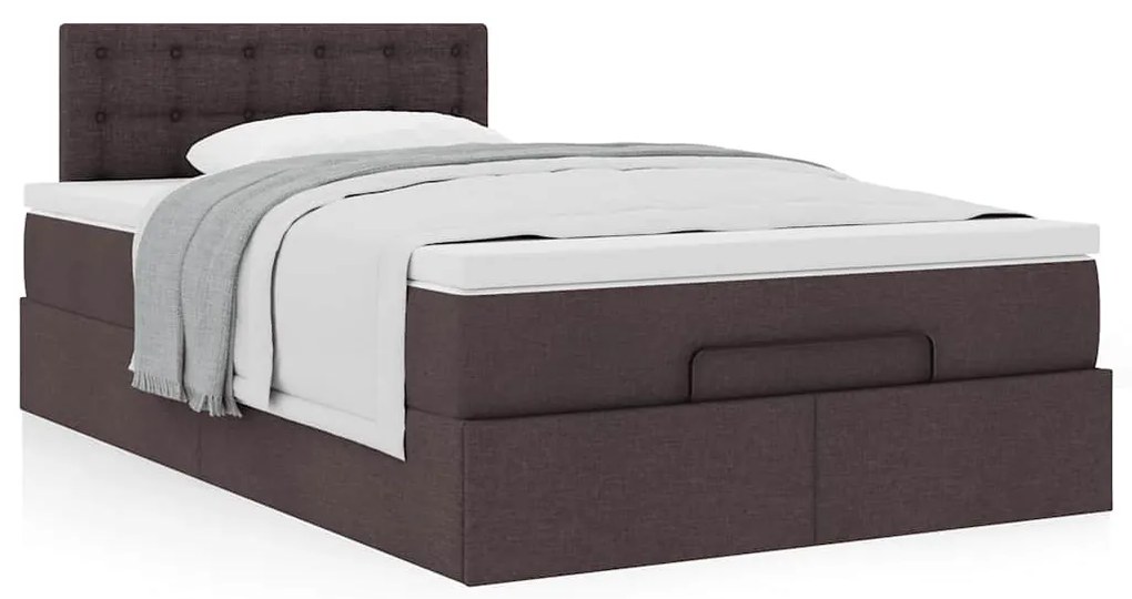 Cama otomana com colchão 120x200 cm tecido castanho escuro