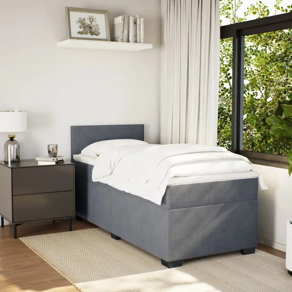 Cama box spring com colchão solteiro veludo cinzento-escuro