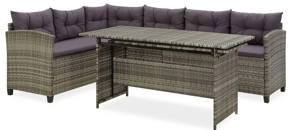 2 pcs conjunto lounge de jardim c/ almofadões vime PE cinzento