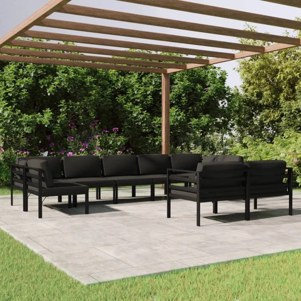 vidaXL 9 pcs conjunto lounge jardim com almofadões alumínio antracite