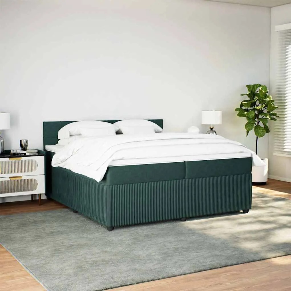 Cama com molas/colchão 200x200 cm veludo verde-escuro