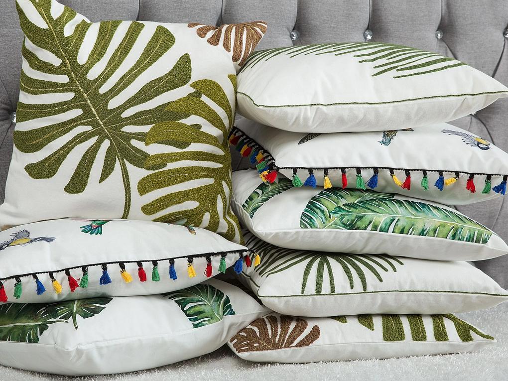 Conjunto de 2 almofadas decorativas branca com folha de palmeira verde 45 x 45 cm AZAMI Beliani