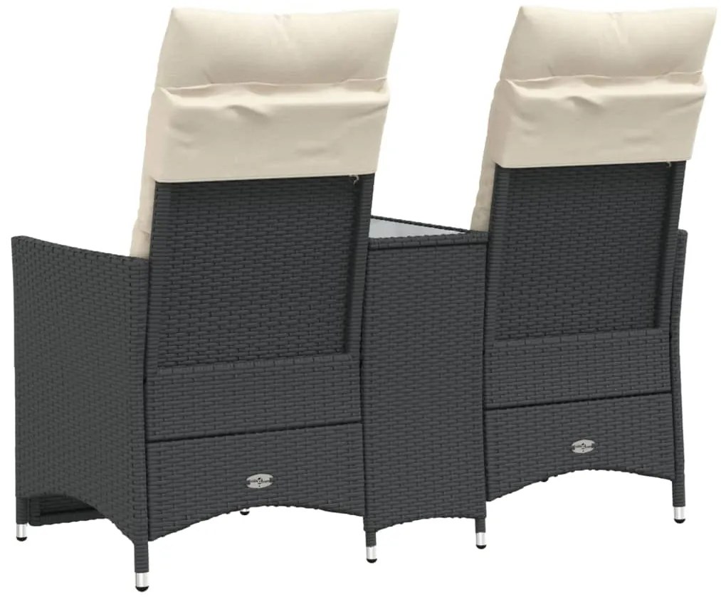 Sofá de jardim reclinável 2 lugares com mesa vime PE preto