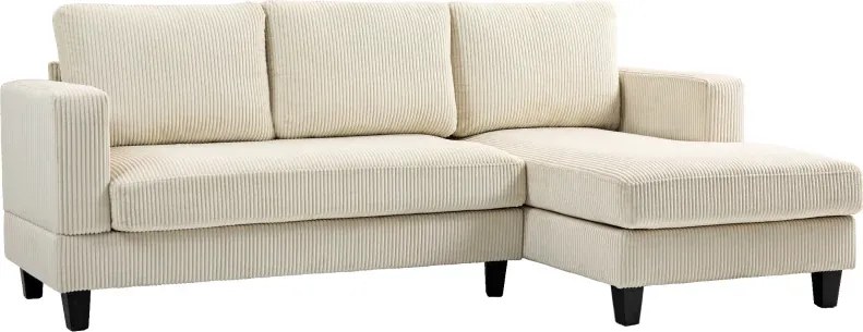 Sofá Chaise Longue de 3 Lugares em L Estofado em Veludo Assento e Encosto Almofadados 214x134x87 cm Bege