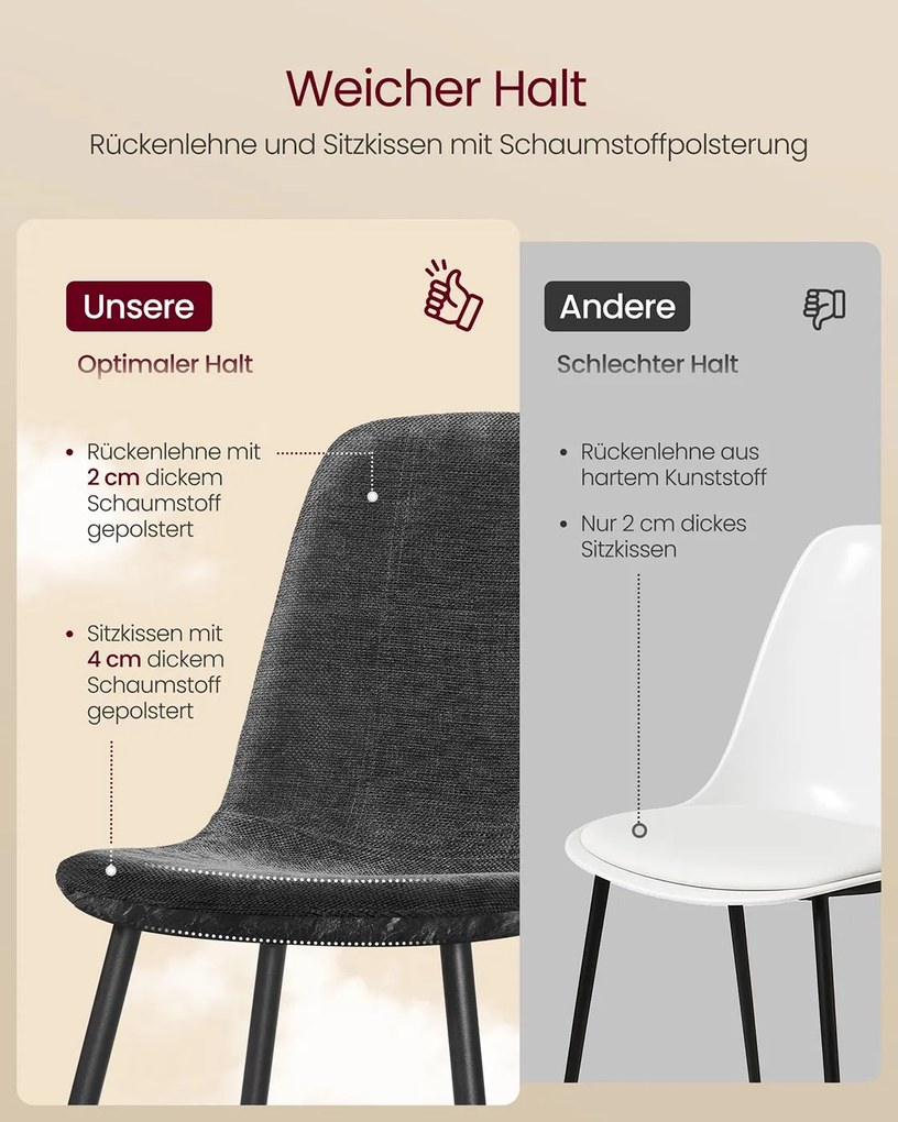 Conjunto de 2 cadeiras de sala de jantar (MESA NÃO INCLUIDA) em tecido chenille 55 x 43,5 x 85,5 cm Cinzento
