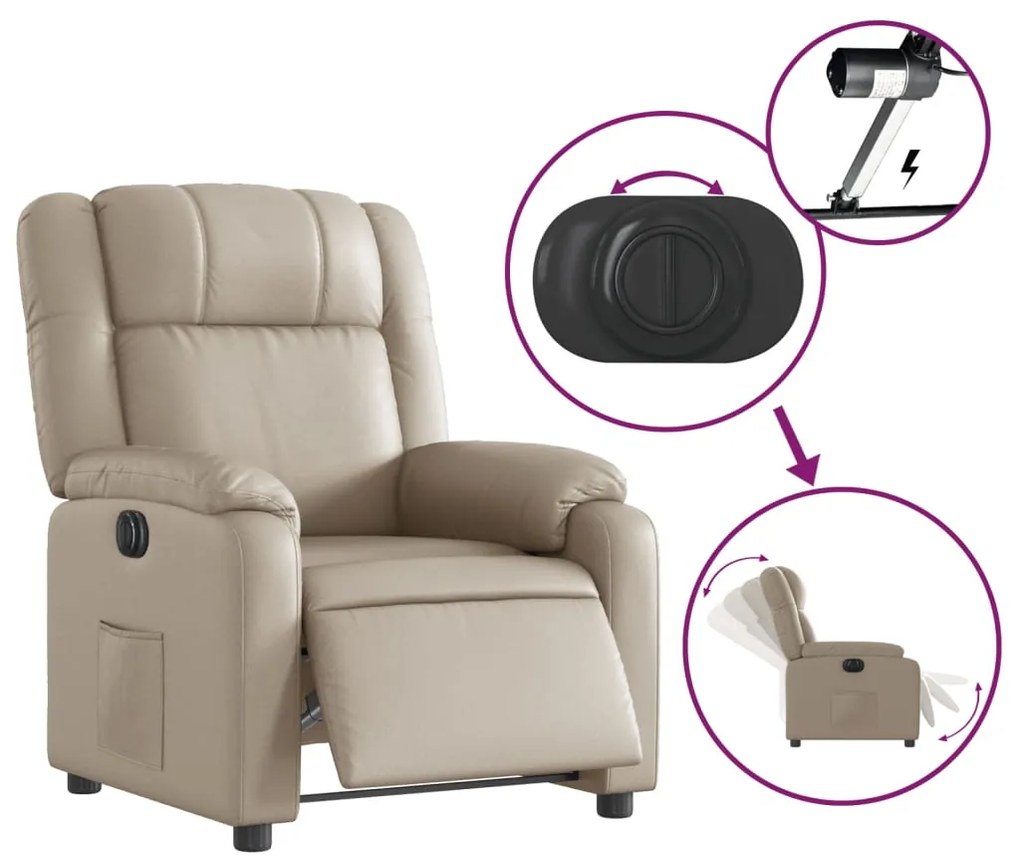 Poltrona reclinável elétrica couro artificial cor cappuccino