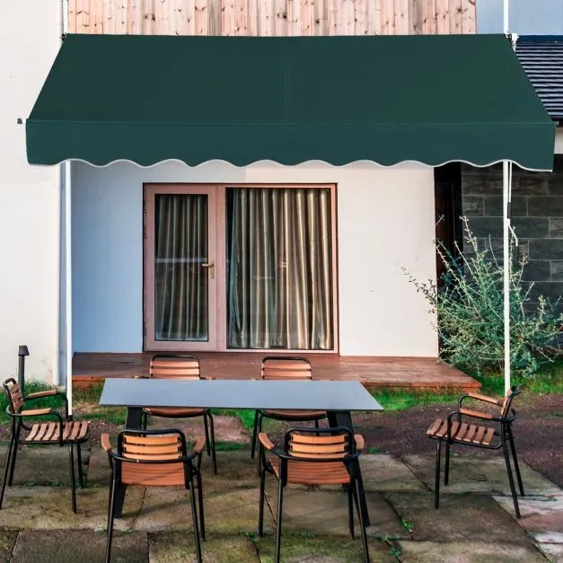 Toldo Telescópico e Retrátil 250 cm Resistente aos Raios UV Impermeável com Manivela Altura Regulável para Janela Varanda Jardim Verde