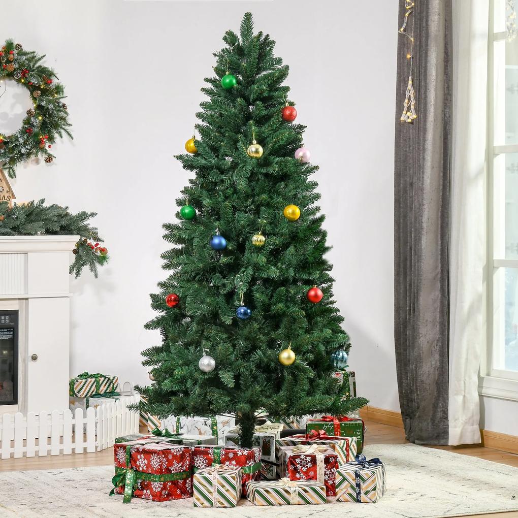 HOMCOM Árvore de Natal Artificial 180cm Ignífuga com 724 Ramas com 2 Tipos de Pontas de PVC e Base de Aço Decoração de Natal para Interiores Verde