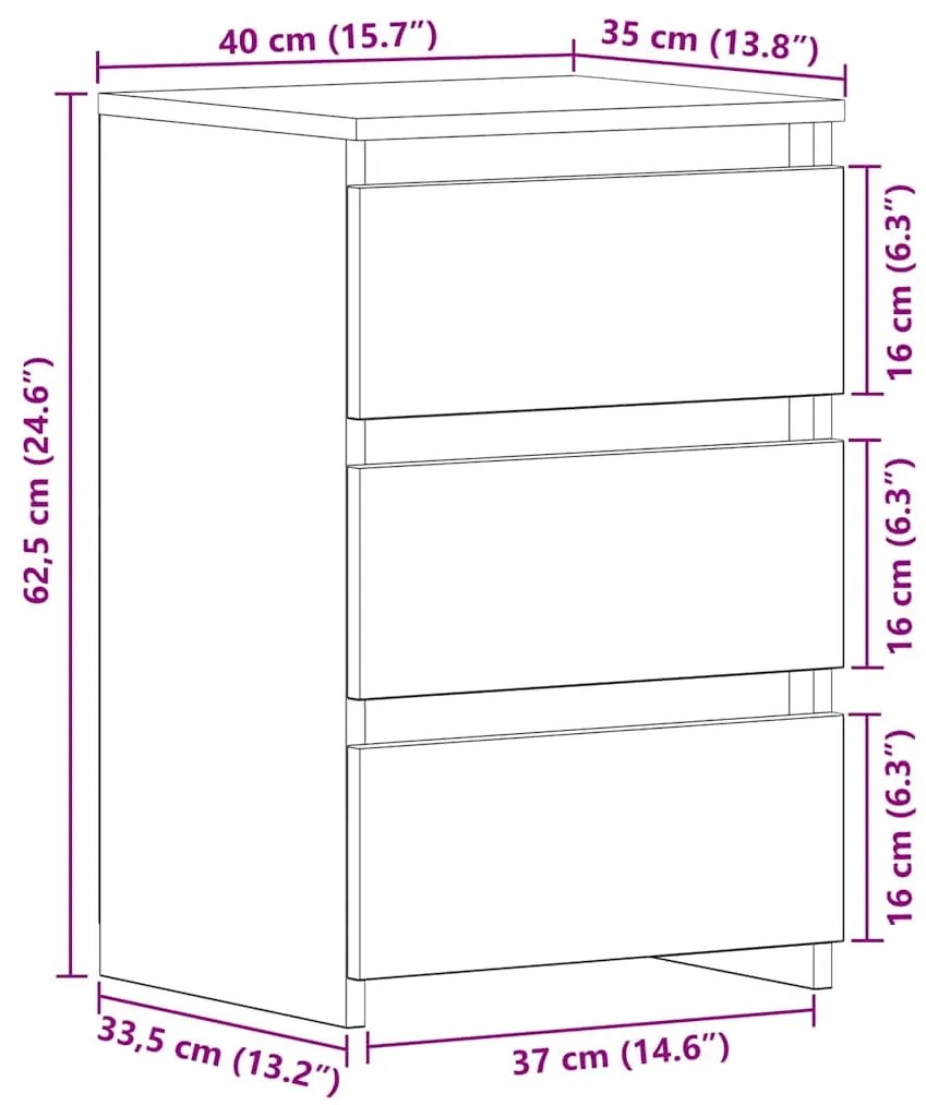 Criado-mudo vidaXL Preto Carvalho 40x35x62,5 cm em Madeira engenheirad