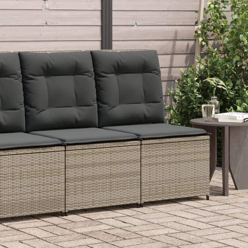 vidaXL Sofá de jardim reclinável com almofadões vime PE cinzento